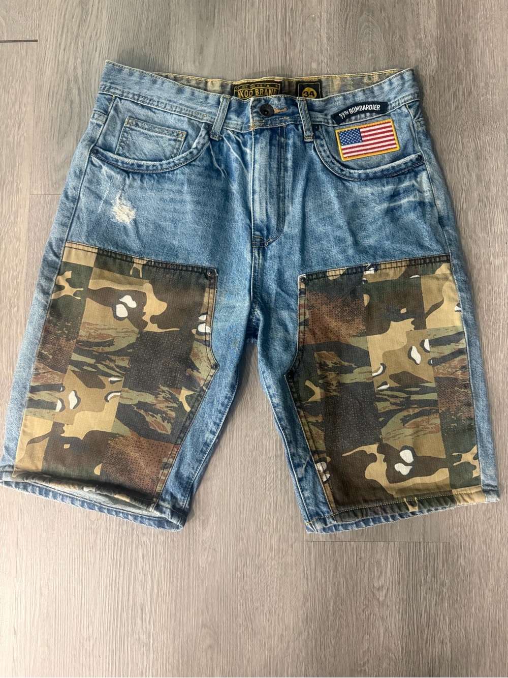 Akoo Light Blue Washed Denim Jean Shorts with Back Pocket Stitching